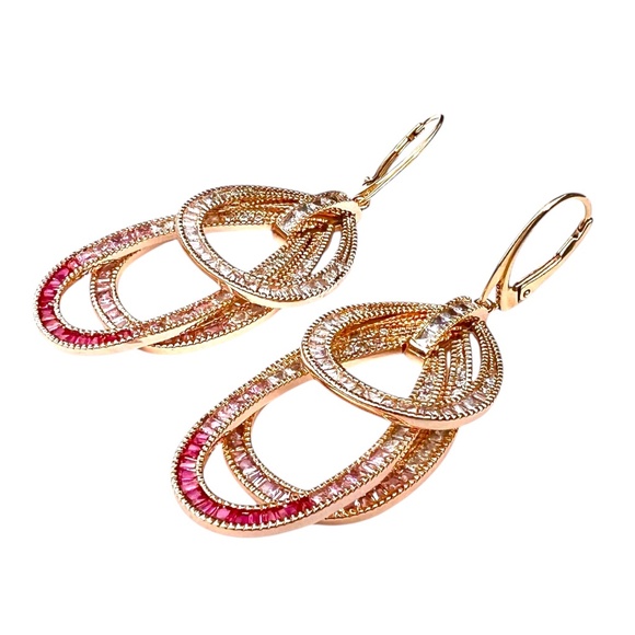 Pink Sapphire & CZ Earrings | 14K Yellow Gold Vermeil | Handmade | Nickel Free - Picture 3 of 7